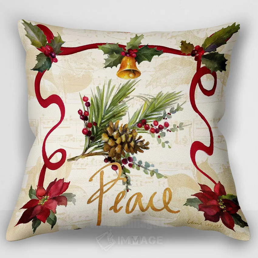 کاور کوسن طرح‌دار «ریسه پوئینستیا کریسمس II»، با رنگ‌های غالب قرمز و کرم، اثر لِینی لورث